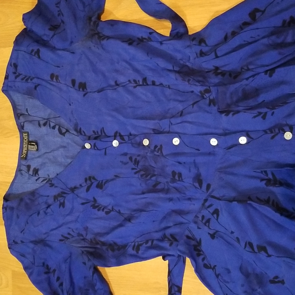 Sophisticate blue and black floral print vintage short sleeve maxi dress size 8